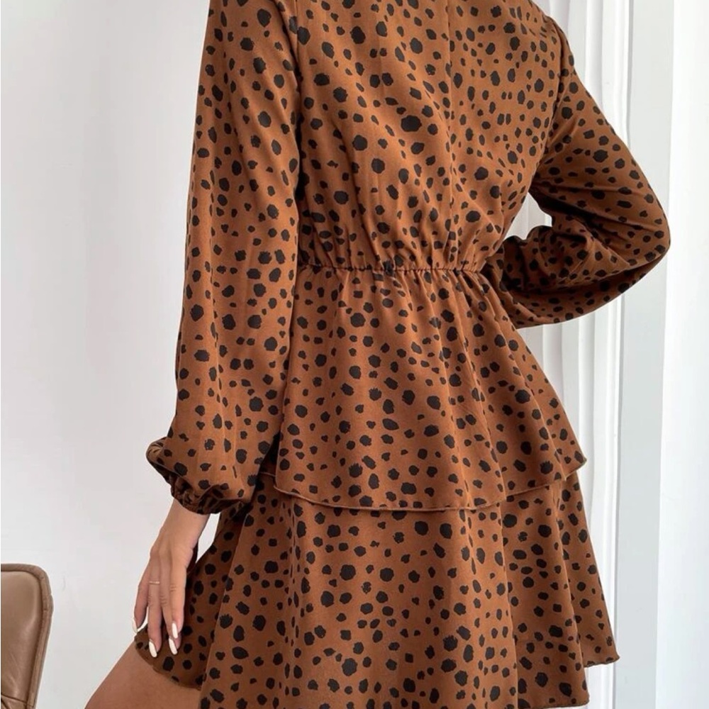 SHEIN all over print neck tiered layer long sleeve dress - Picture 2 of 5
